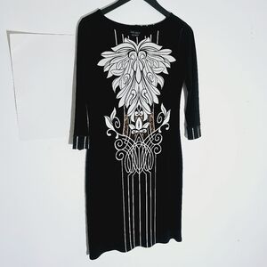 Eva Varro Stretch Jersey Knit Handcrafted 3/4 Sleeves Baroque Print Dress Size S